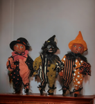 Pumpkinhead, black cat, halloween, dolls, whimical, pumpkinman, cute, vintage halloween, new, decorations