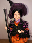 Witch Doll Halloween Unique One of a kind display  vintage silk flower